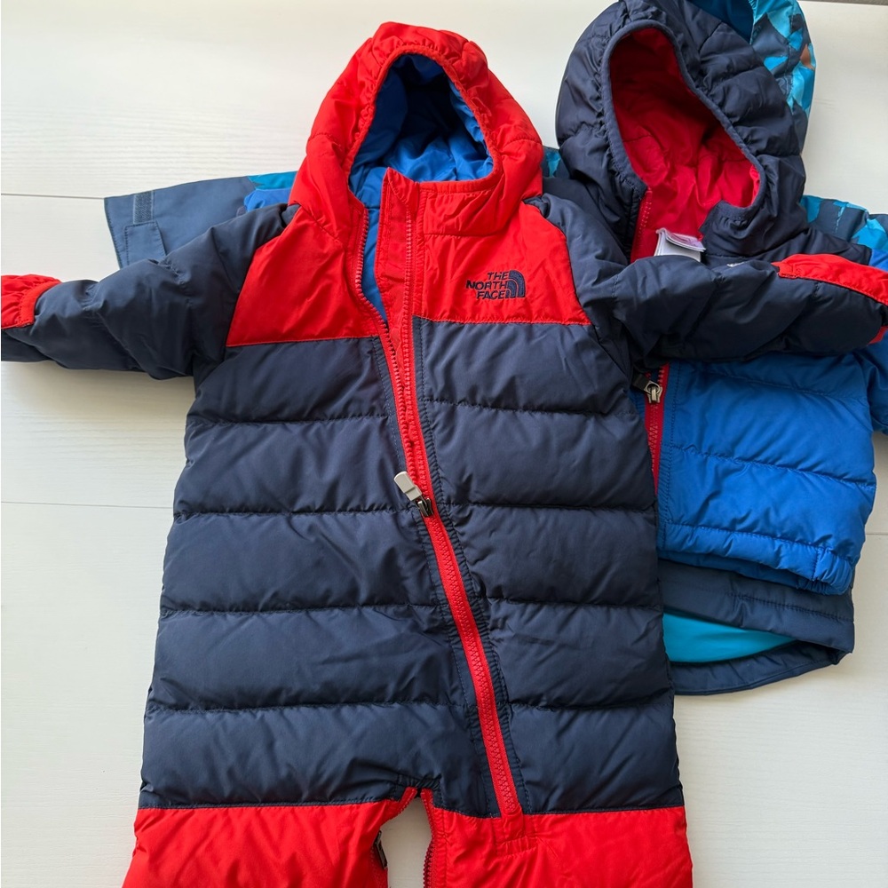 The North Face Red and Navy Blue Puffer Jacket